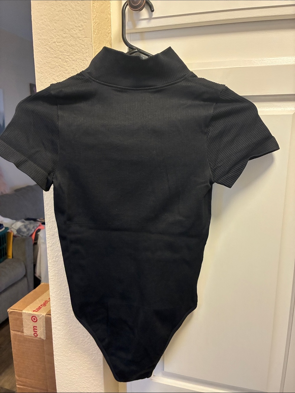 3 for $15 🦋🦋 OQQ Black Ribbed Zip-Front mock turtleneck short sleeve Bodysuit - Picture 6 of 7